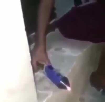 The wrong way to light up fireworks