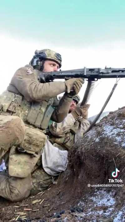 Ukrainian Gunner firing a German MG3 Machine Gun