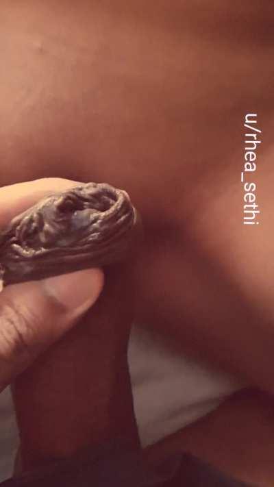 He used his cock to scoop out my grool and make my nipples a little tastier