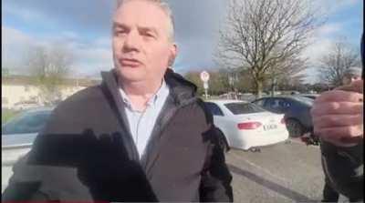Phillip Dwyer attempts to castigate a TG4 reporter at a protest in Mullingar but it backfires spectacularly