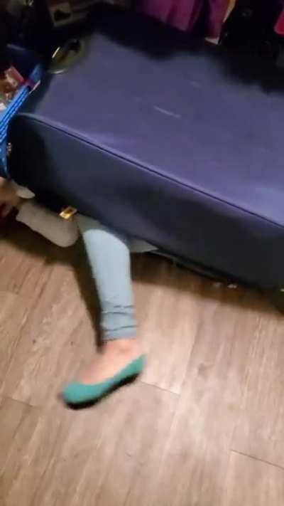 My kid thought she found a great hiding spot.