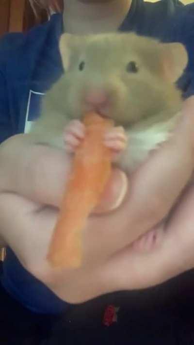 Mowing down on her veggies