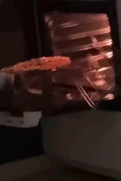 taking the pizza out of the oven