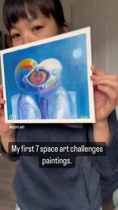 I painted 7 small paintings of space sci-fi art, let me know which one you like the most. I have 23 more to go 😂👩‍🚀🌌👽