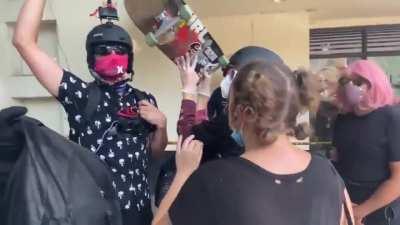 antifa illiberal extremist attempted to debate an independent journalist covering the Wi Spa protest that had occurred in Los Angeles California.
