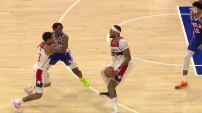 [Highlight] Tyrese Maxey takes it in on the fast break and CONTORTS his body to complete the ACROBATIC and-one against Daniel Gafford and the Wizards!