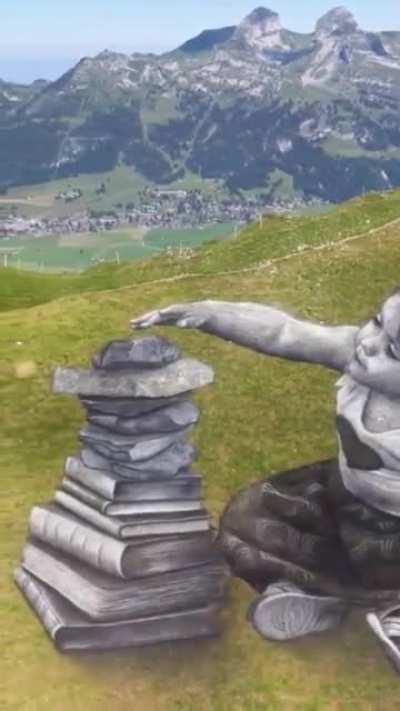 The artist Saype paints on grass using bio-degradable paints made of water, chalk, charcoal and casein Nothing lasts forever, they are visible for a few weeks, when the rain comes they are washed away and nature takes the land back