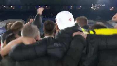 Slavia Prague team celebrates with Tomáš Souček