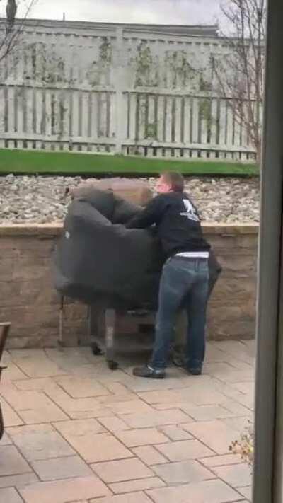 Help Dad with the grill cover? Nah.