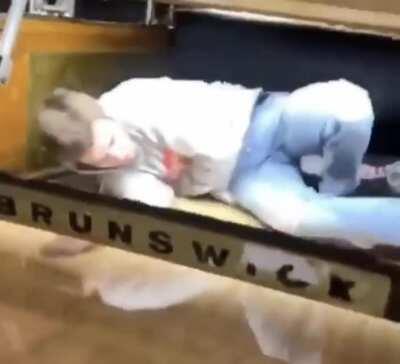 WCGW sliding into the bowling ball machine