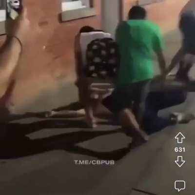 Guy KO's girl then fight her friend.