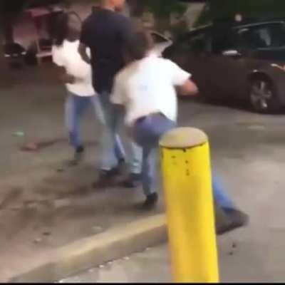 Dude gets his ass whooped so he takes out his nine instead