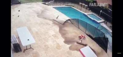 Driver crashes into swimming pool at high speeds