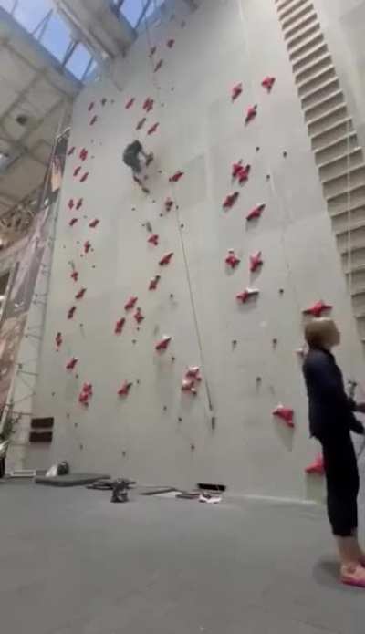 Climber forgets the safety harness