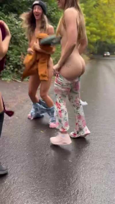 Dared to strip down in the street together (f)