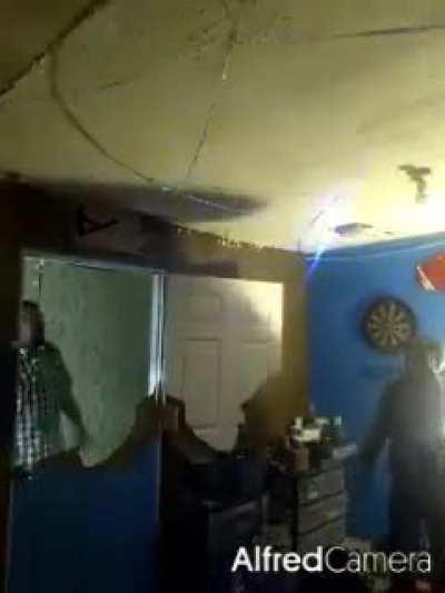 Tough guy beats up door.