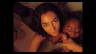 She likes to make her man cum on her ebony friend 1 - Link in comments for full clip