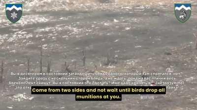 A lone Ukrainian soldier assisted by drones of the 8th separate mountain assault battalion of the 10th separate mountain assault brigade Edelweiss holds the ground against ten russians. Russian intercepted commentary