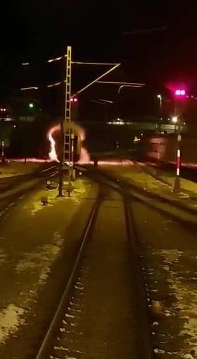 Unmanned train on fire, near Freilassing, Germany