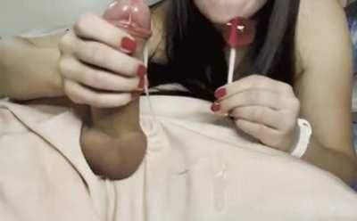 He couldn't even keep his cum inside and I was just sucking on my lollipop