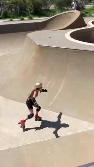 An impressive rollerskates flip