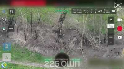 A group of Russian soldiers abandoned their positions in full force, frightened by the arrival of a FPV drone! - Ukrainian 225th Assault Regiment. Most likely Belgorod Region. May 2025