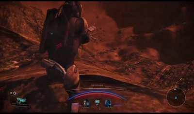 Commander Shepard Speedy-Legs on his way to save the day