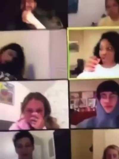 Woman caught on camera, enjoying sex during zoom meeting, with her class after she forgot to turn off the camera.