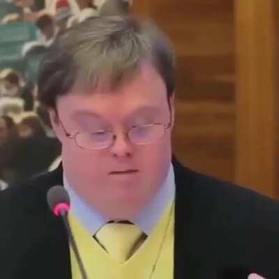 This is Frank Stephens testifying in front of congress in regard to people with disabilities, particularly, Down Syndrome. I cannot imagine the courage it took for him to stand there and speak so passionately.