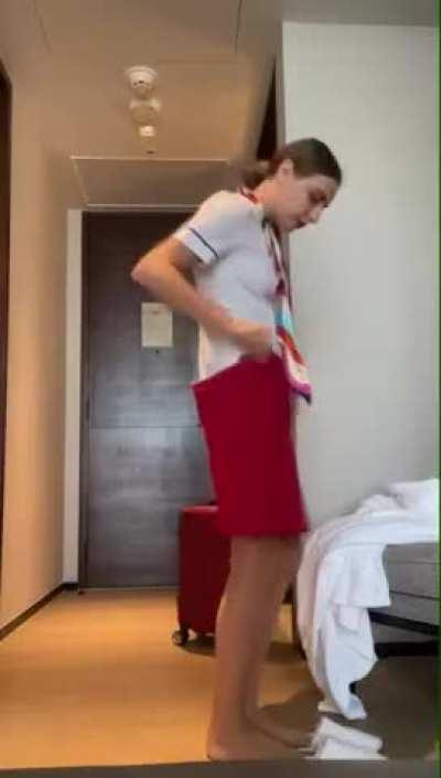 Just 1 hour before flight from SIN to home. I need to take shower, makeup and dress. As usual no bra and panties.