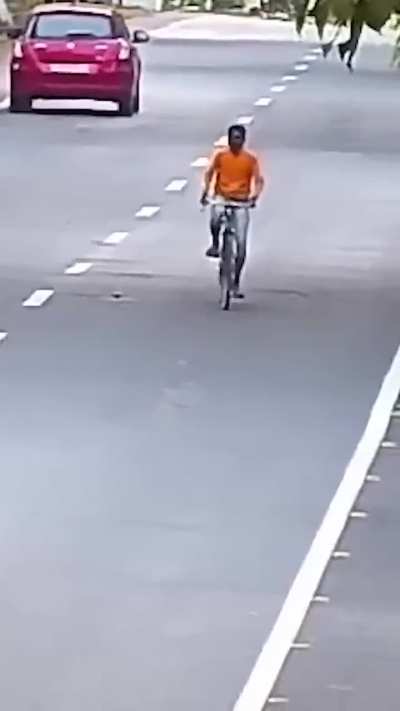 Cyclist learns he should just stay home....