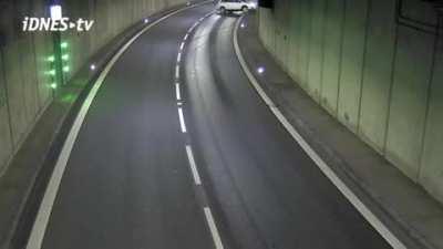 Drunk driver rolls over in a tunnel