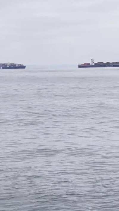 Container ships waiting off Long Beach