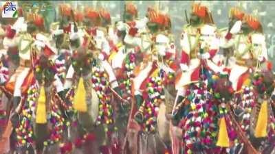 The Camel Contingent of Indian Border Security Force during the Republic Day parade on Jan 26, 2023
