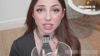 Latina cutie swallowing a total of 88 loads one mouthful at a time