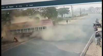 Bus full of passengers flips over
