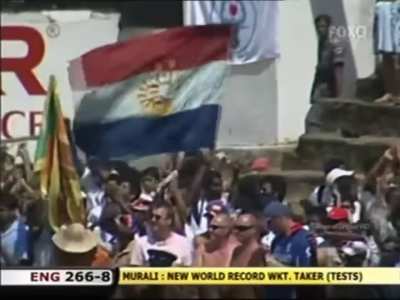 The moment Muttiah Muralitharan knocked over Paul Collingwood to become the leading wicket taker