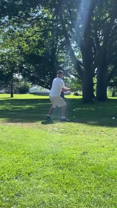 My playing partner walks 54 holes a day yet gives no fucks about his swing technique