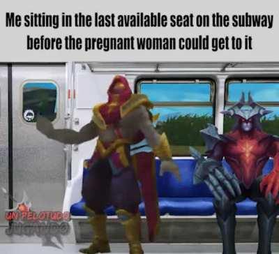 Me sitting in the last available seat on the subway before the pregnant woman could get to it