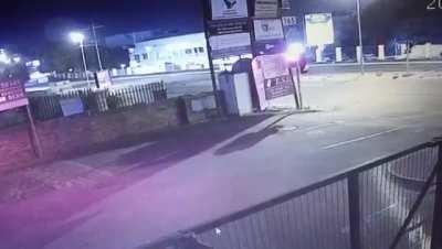 Car goes flying into signs