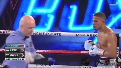 Masayoshi Nakatani rallies back after suffering two early knockdowns to knock out Felix Verdejo in the 9th Round .