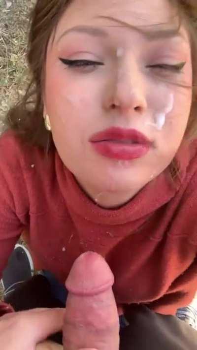 Messy outdoor finish after getting face fucked :) [oc]