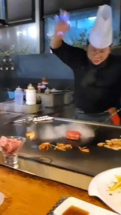 This chef's flambéing technique.