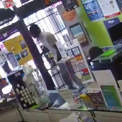 Starts out waiving a gun, ends up begging for mercy