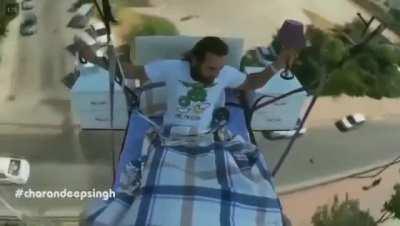 couch flying guy flies with bed this time and take a nap