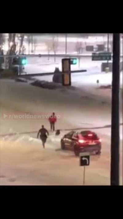 Police dog jumps in snow instead of on perp during snowy chase in Edmonton