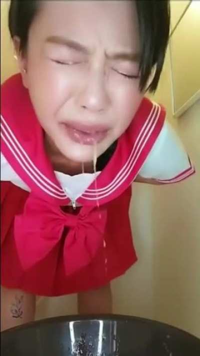 Asian Girl Making Herself Puke