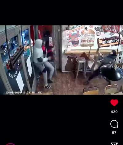 Crazy Sword fight in a London chicken shop 