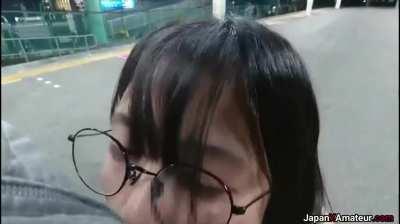 Amateur Japanese Girl Flashing Her Tits Before Giving A Blowjob On A Train Platform