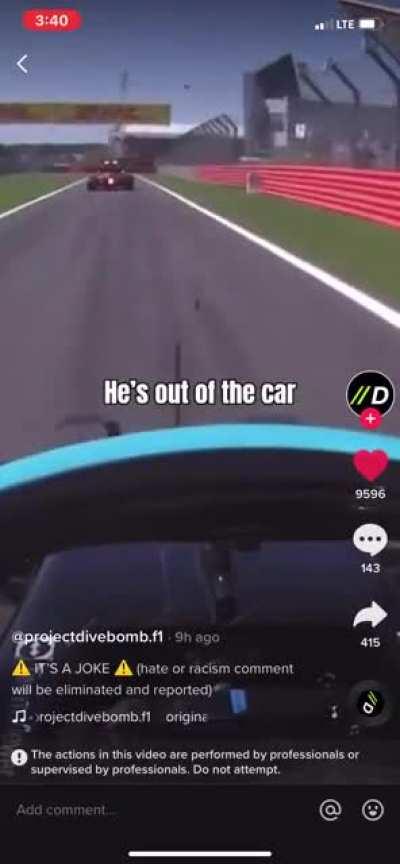 Lewis’s reaction to Verstappen getting out of the car.